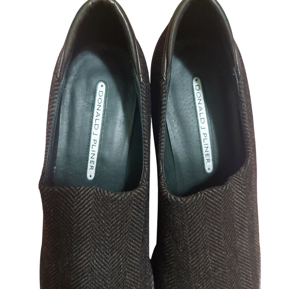 Donald J Pliner Womens 8.5M Brown Herringbone 3 Inch Heeled Loafers~Dark Brown - Picture 3 of 8